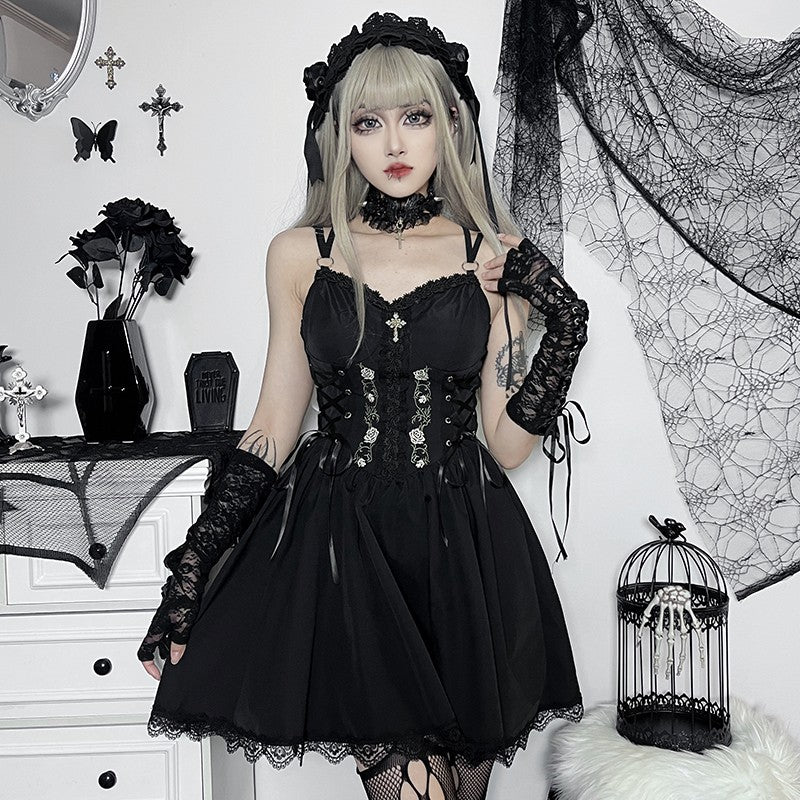 Dark Halloween Lace Dress Punk Trend Sexy Evening Dress Suspender Skirt For Women