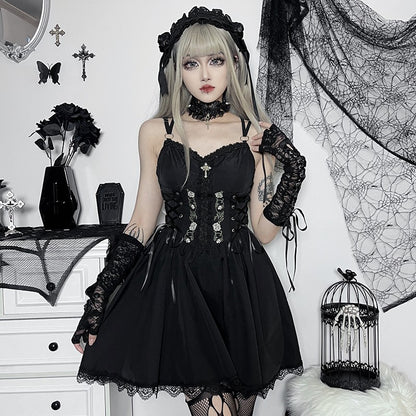 Dark Halloween Lace Dress Punk Trend Sexy Evening Dress Suspender Skirt For Women