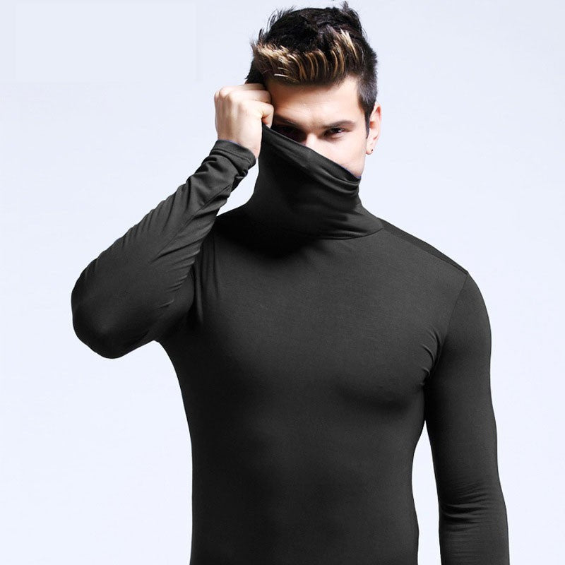 Men Thin Warm Tops Men's Autumn Long-sleeved Thermal Underwer Male High Collar Fashion T-shirt