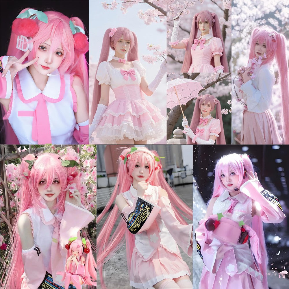 Peruca de Cabelo Sintético de Cosplay de Anime Miku de Alta Qualidade 116 cm de Comprimento com Rabo de Cavalo Duplo Destacável para Festa de Halloween e Carnaval Resistente ao Calor