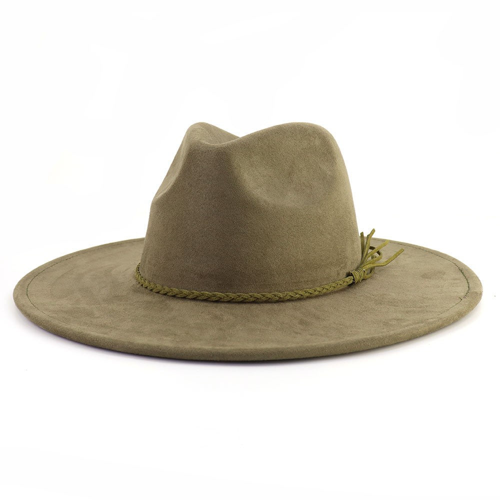 Chapéu fedora de aba larga com cinto de camurça vegana em formato de coração para homens e mulheres chapéu jazz de feltro chapéu feminino clássico