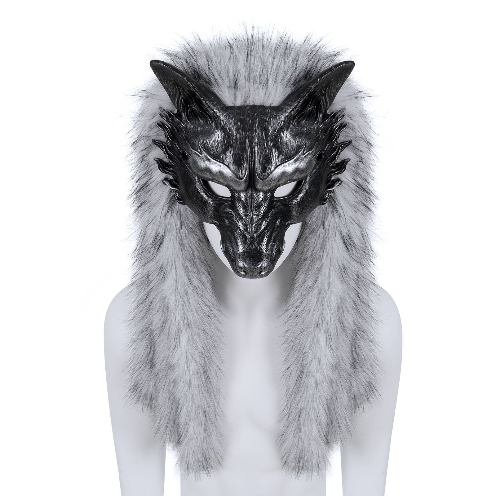 Viking Wolf Mask Faux Fur Headdress Werewolf Barbarian for Halloween Cosplay Costume Accessories