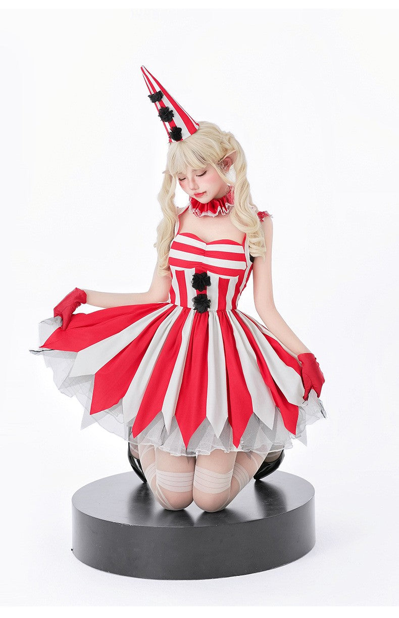 Halloween Cosplay Dress Red Horror Circus Soul Return Doll Costume Gothic Spooky Ladies Fancy Outfit for Party Role Play Dress