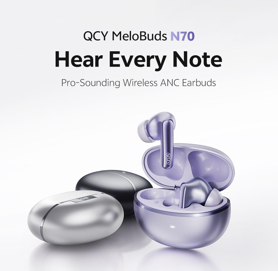 QCY MeloBuds N70 Adaptive ANC Wireless Earbuds Bluetooth 6.0 LDAC Hi-Res Audio 6 Mics Wireless Charging Earphones 50Hrs IPX5