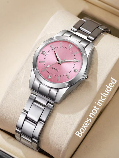 Ladies Fashionable Compact Stainless Steel Quartz Watch Ideal Mother's Day Gift Watch (No Box Included)