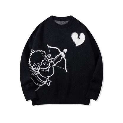 Men's Knitted Sweater Angel Love Heart Design Faionable Urban Sle Winter Season Long Sve round Ne Pullover New Arrival