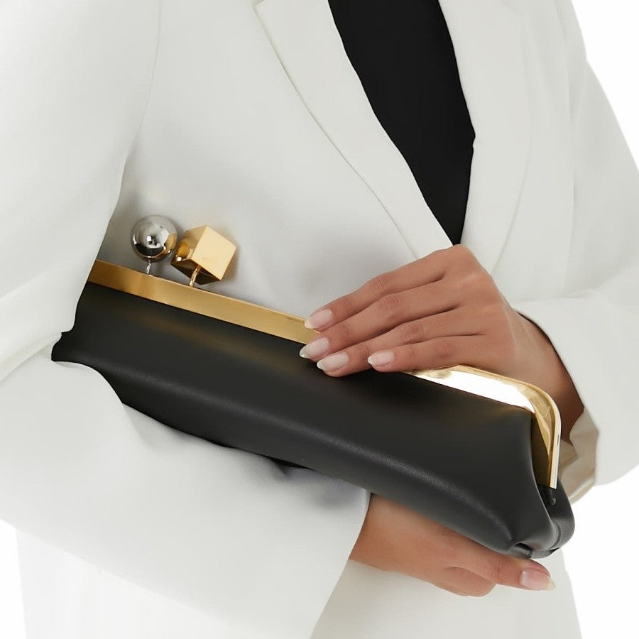 women frame design black clasp clutch purse evening dinner party bag 2025 new microfibe leather shoulder bag