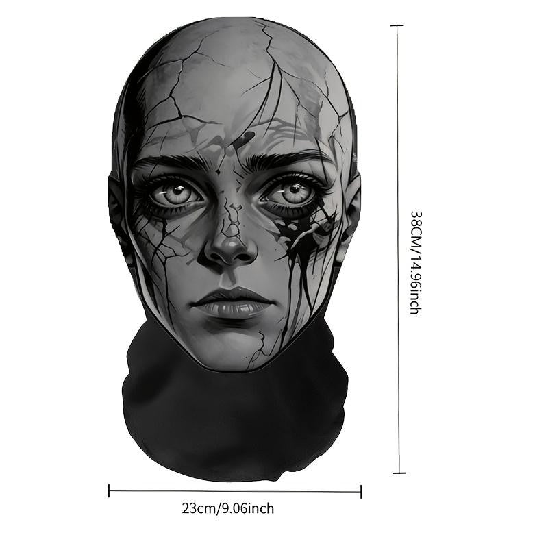 Halloween Ink-patterned Split-face Breathable Mesh Full-face Mask — Versatile for Outdoor Cycling and A Cool Prop