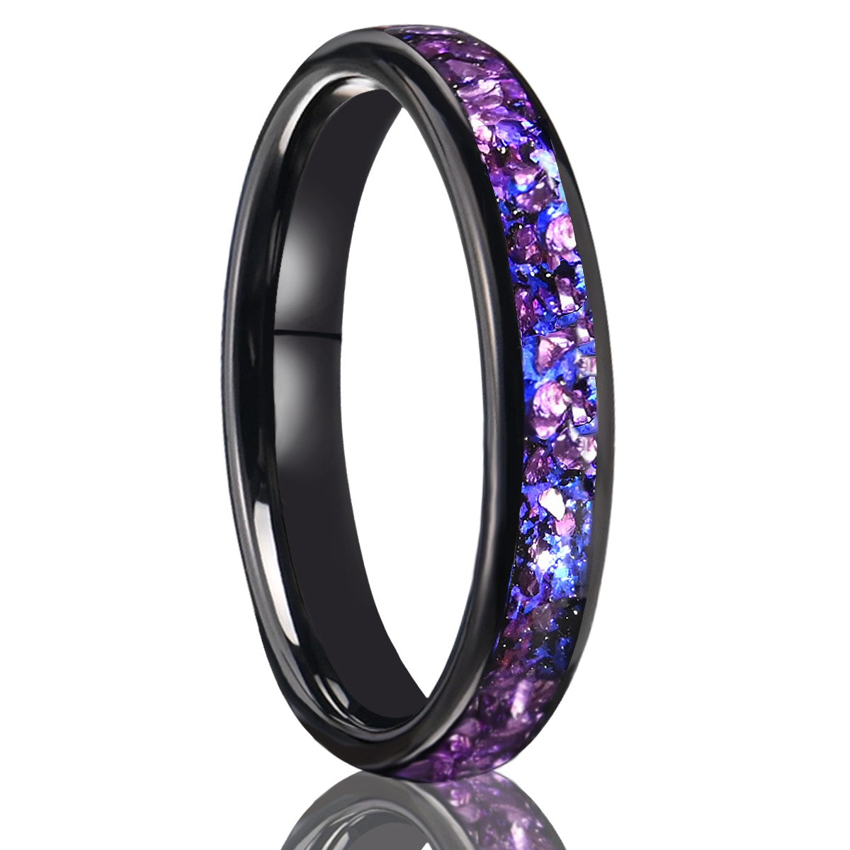 Anel Masculino de Tungstênio com Incrustação de Ametista Preto, Aliança de Casamento, Noivado, Presente de Joia, 8mm de Largura, Durável para Uso Diário Masculino