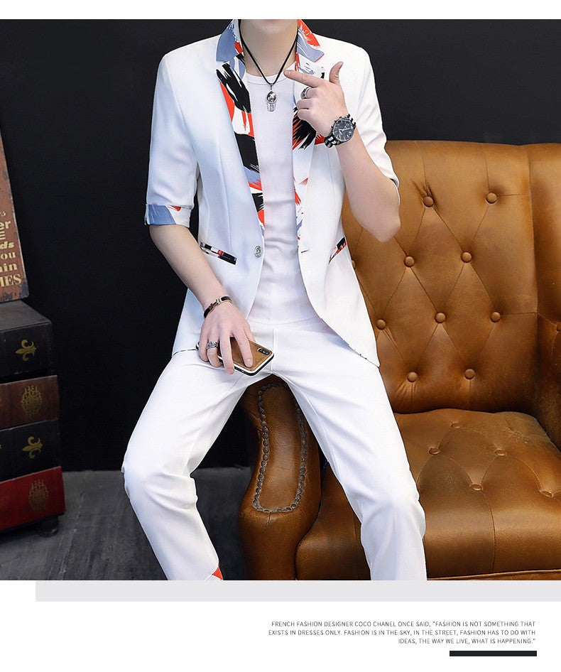 Summer 2025 Korean Slim Fit Short Sleeve Suit Casual Thin British Style Seven-Point Mid-Sleeve Suit for Men