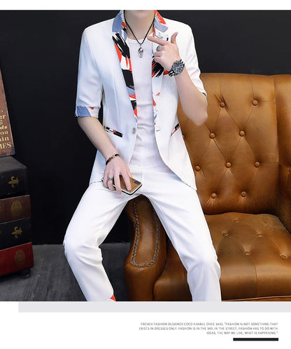 Summer 2025 Korean Slim Fit Short Sleeve Suit Casual Thin British Style Seven-Point Mid-Sleeve Suit for Men