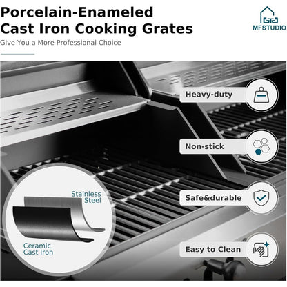 3 In 1 Gas and Charcoal Grill Combo with Side Burner, Porcelain-Enameled Cast Iron Grate, Extra Large Dual-Function BBQ Propane