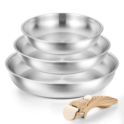 Conjunto de 4 Frigideiras de Aço Inoxidável KOCH SYSTEME CS, Frigideiras de Aço Inoxidável com Cabo Removível, Conjunto de Panelas para Cozinha