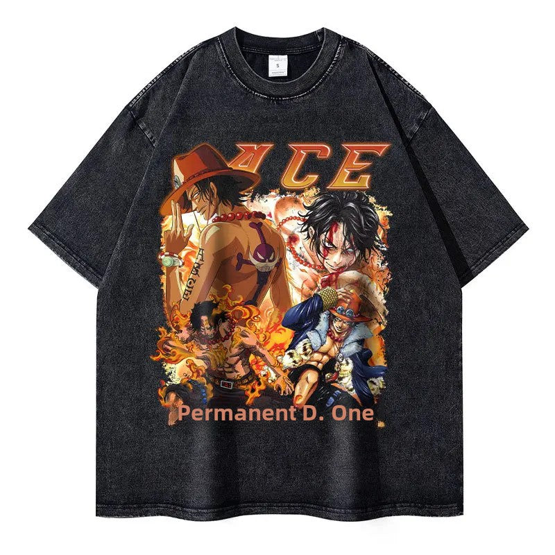 Nami Short Sleeve T-shone Streetwear Vintagewashing Anime Tshirt Exploding Popular T-shirt Crew Neck Other Material