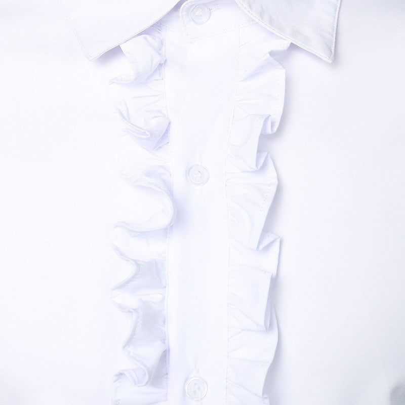 New 2025 Men's Long Sleeve Tuxedo Shirts Fashion Party Wedding Male Dress Shirts Ruffle Pleated Design Solid Shirt Chemise Homme