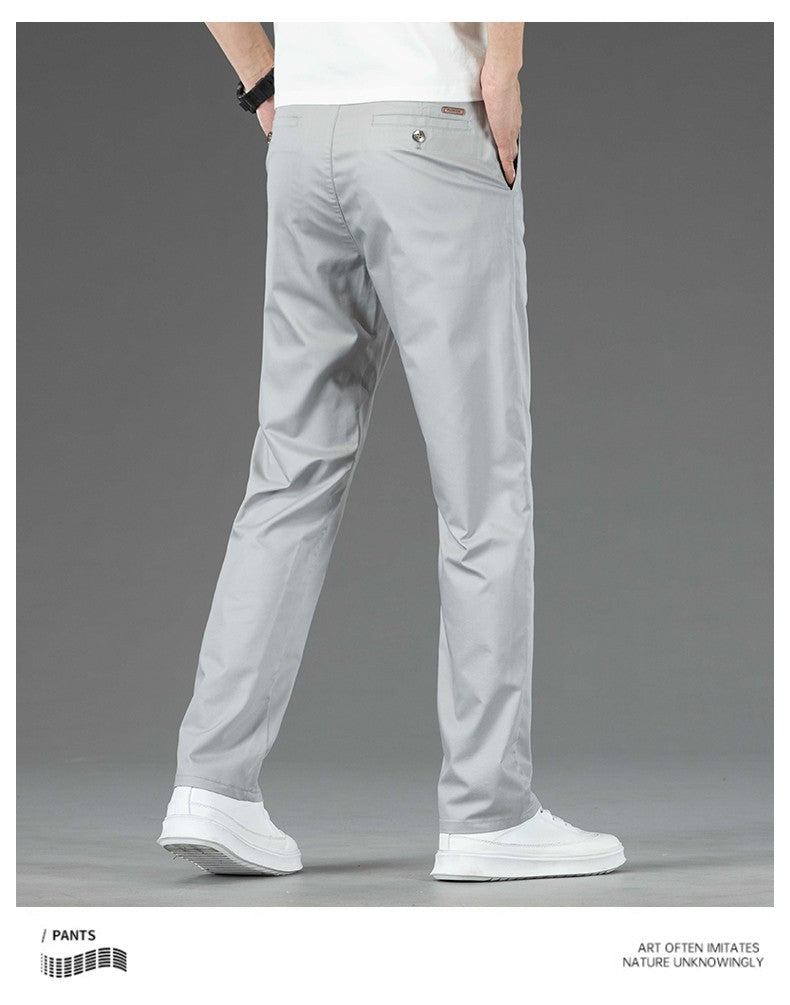 Spring Summer New Men's Casual Pants Thin Mulberry Silk Soft Business Casual Trousers Slim Straight Elastic Suit Pants Male