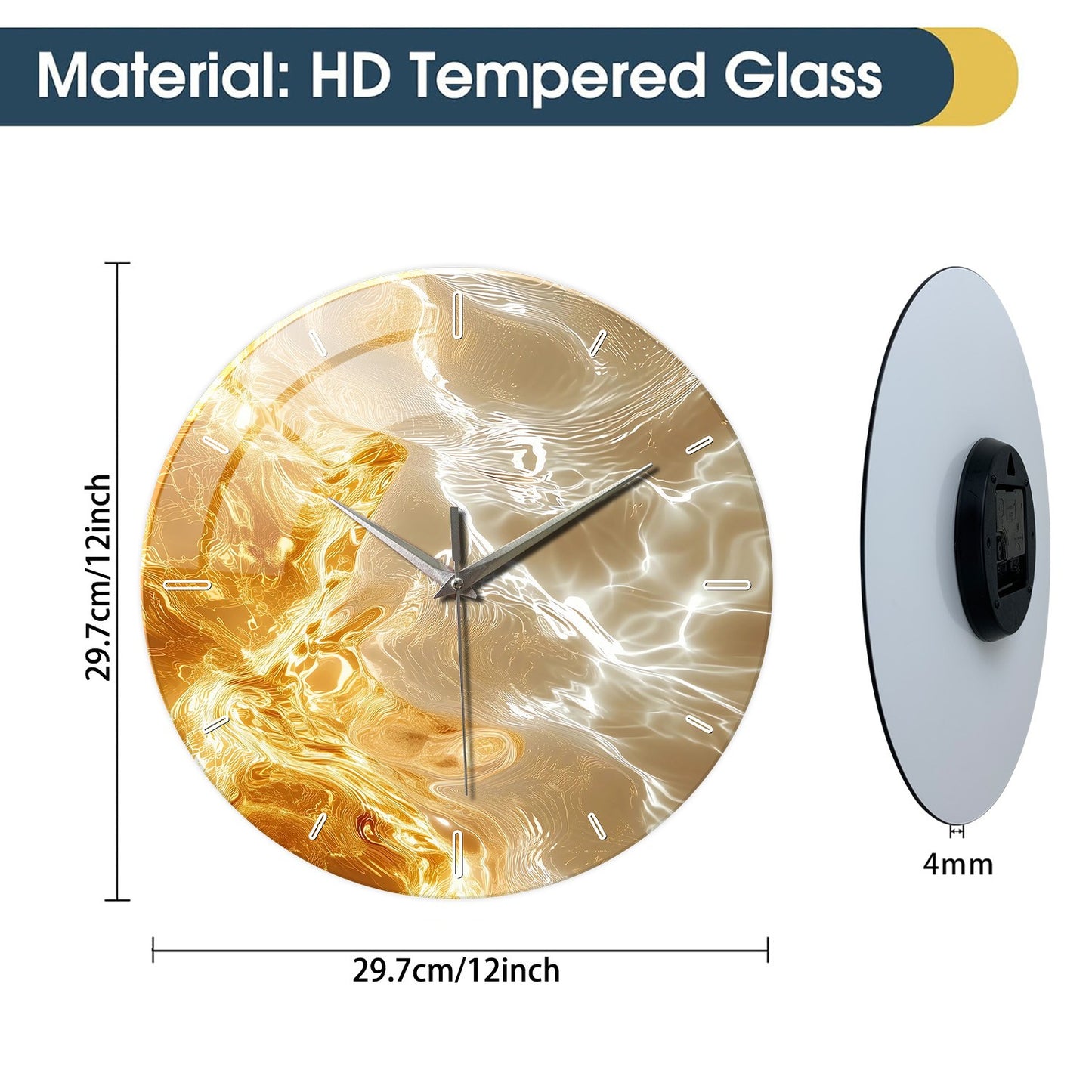 1pc glass wall clock, modern light luxury gold design wall clock, silent clock, home decoration, living room bedroom decoration
