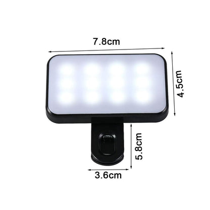 Nova Mini Luz Portátil para Selfie 3 Modos Brilho Ajustável Recarregável Clip-On para Celular Laptop Luz para Vídeo ao Vivo