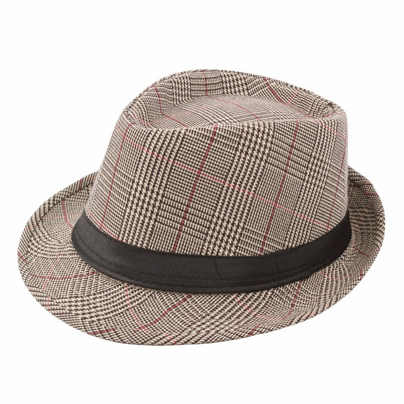 Check Fedora Middle-aged and elderly spring/summer leisure gentleman jazz hat men's artistic sunshade Party Bucket hat