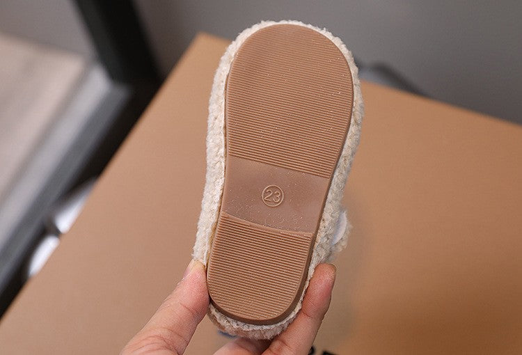 Children Fur Shoes 2024 Winter Kids Warm Plush Shoes For Girl Flat Loafers Moccasins Girls Casual Shoes Khaki, Beige