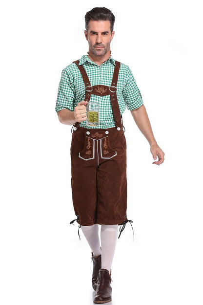Germany Oktoberfest Costumes Adult Men Traditional Bavarian Beer Shorts Outfit Overalls Shirt Hat Suspenders Set Halloween Cloth