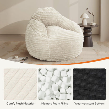JHK Plush 39 InchBean Bag Chair for Gaming Reading Lazy Sofa Ergonomic Memory Foam Filled Couch For Living Room Furniture