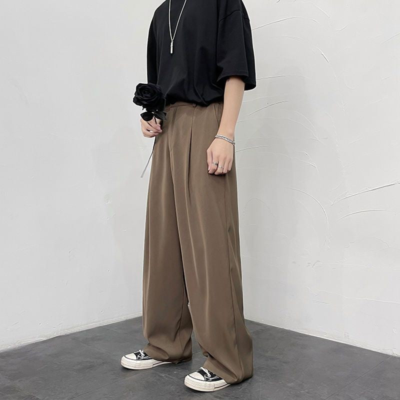 Trousers For Men Brown Fluid Draped Baggy Stylish Tailoring Summer 2025 Man Suits Pants Clothing Premium Thin Casual Up