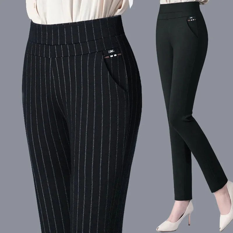 2025 Autumn Winter Casual Elegant Office Slimming Solid Color Fleecing Thick Thin Women's Pants Elastic Waist Tight Pencil Pants