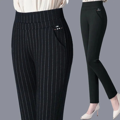 2025 Autumn Winter Casual Elegant Office Slimming Solid Color Fleecing Thick Thin Women's Pants Elastic Waist Tight Pencil Pants