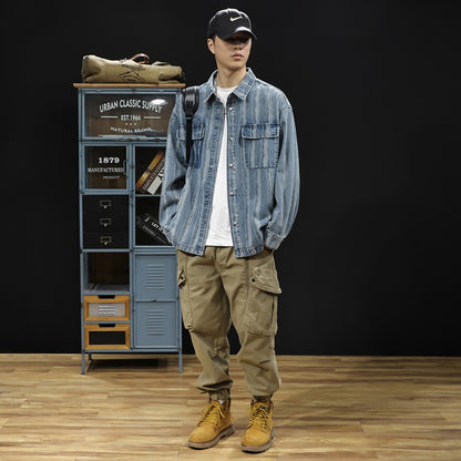 2025 Spring and autumn new fashion men retro denim cargo shirt casual simple shirt blouse