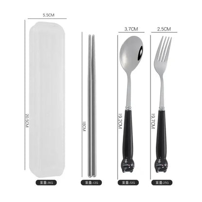 Talheres Portáteis de Desenho Animado com Estojo Utensílios de Cozinha Reutilizáveis Talheres Incluem Garfo Colher para Crianças