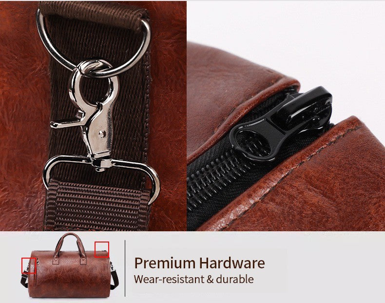 Vintage Suit Travel Bag with Large Capacity Waterproof PU Fabric Independent Shoe Case for Business Trip Suit Protection Bag