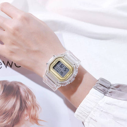 Sports Electronic Watch Men and Women Square Junior High School High School Students White LED Digital Watches