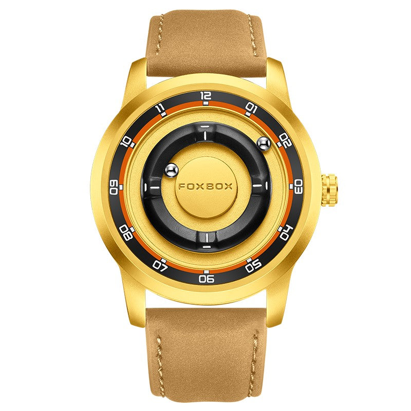 FOXBOX Fashion Unique Dial Man Watch Leather Casual Sports Srolling Bead Magnetic Force Waterproof Quartz Watches for Men Clocks