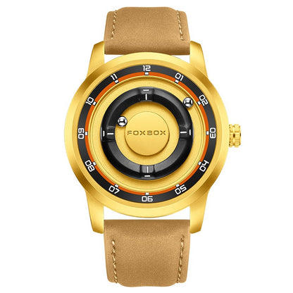 FOXBOX Fashion Unique Dial Man Watch Leather Casual Sports Srolling Bead Magnetic Force Waterproof Quartz Watches for Men Clocks