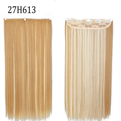 Apliques de Cabelo Sintético Liso Comprido de 5 Clipes 22'' Fibra de Alta Resistência ao Calor Preto Castanho Loiro