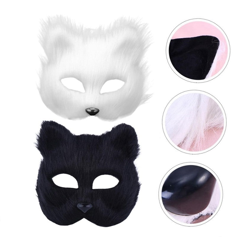 Fox Shape Face Eye Mask Christmas Carnival Party Cosplay Cat Animal Hair Mask Halloween Costume Props Makeup Plastic Face Mask