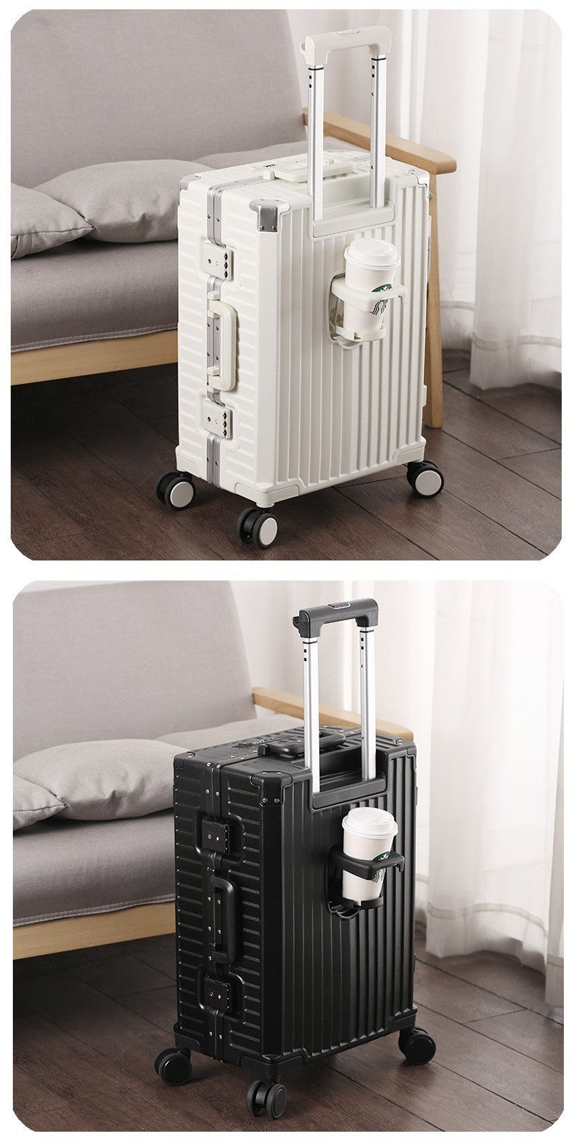 Front opening luggage compartment, PC aluminum frame, 20 inch boarding case, password travel case, luggage trolley case