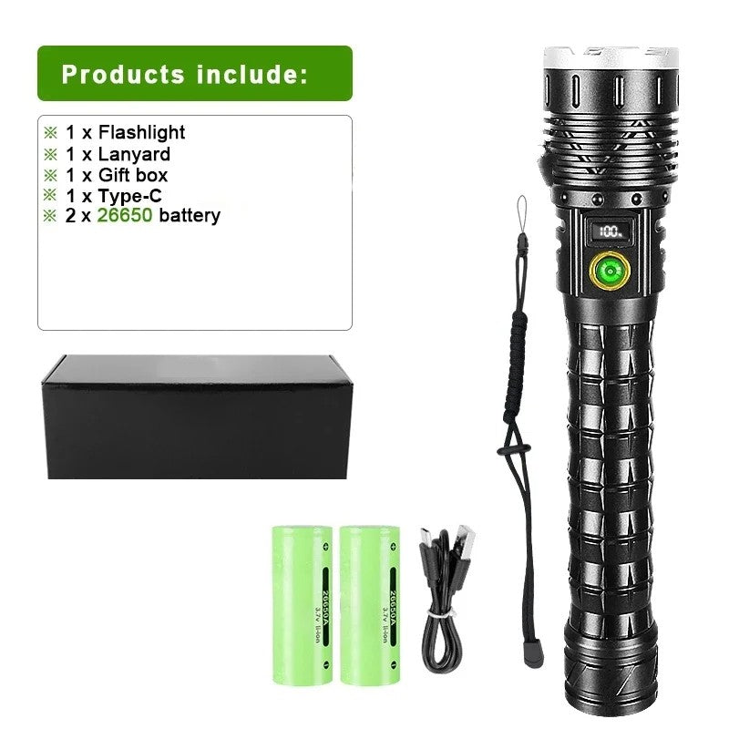 10000mAh High Power Led Flashlight 5000M Long Range Torch Rechargeable Ultra Powerful Outdoor Tactical Hand Lamp Camping Lantern