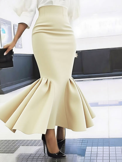 Ele Pure Color Wrap around Midi Skirt for Women Sli Faionable Transoceanic New Arrival A-Line Long Skirt