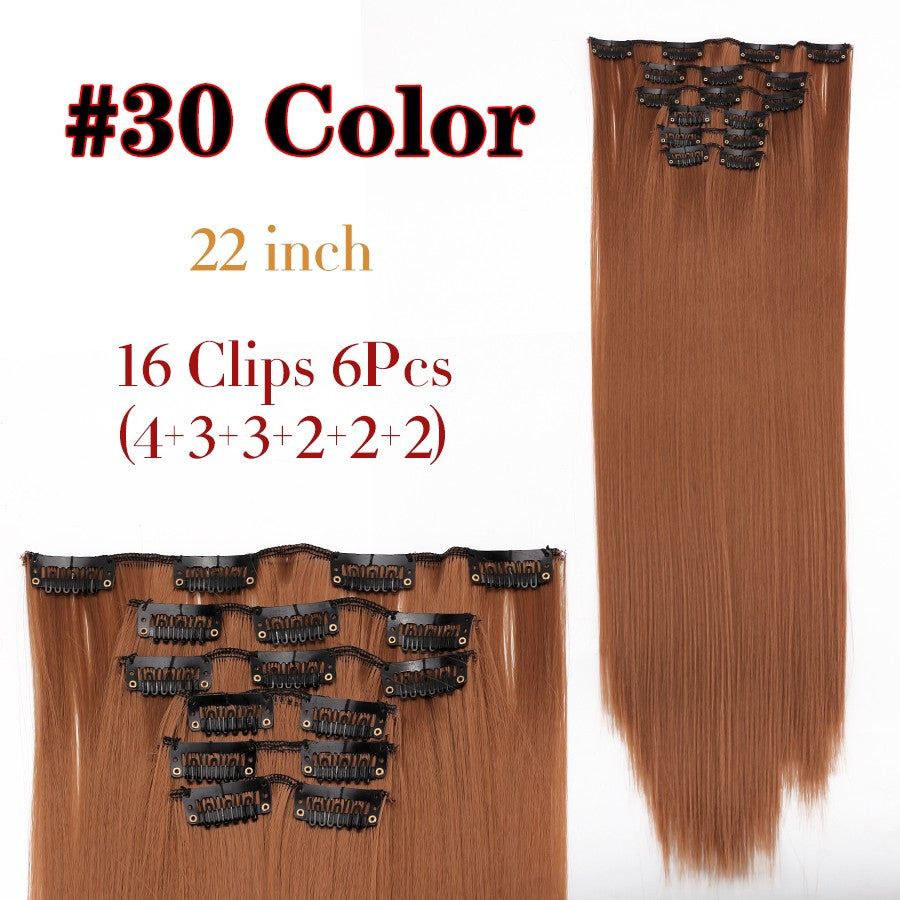 22 Polegadas Sintético Cabelo Liso Longo 16 Clipes 6 Peças/Conjunto Apliques de Cabelo Loiro Preto Resistente ao Calor Para Mulheres