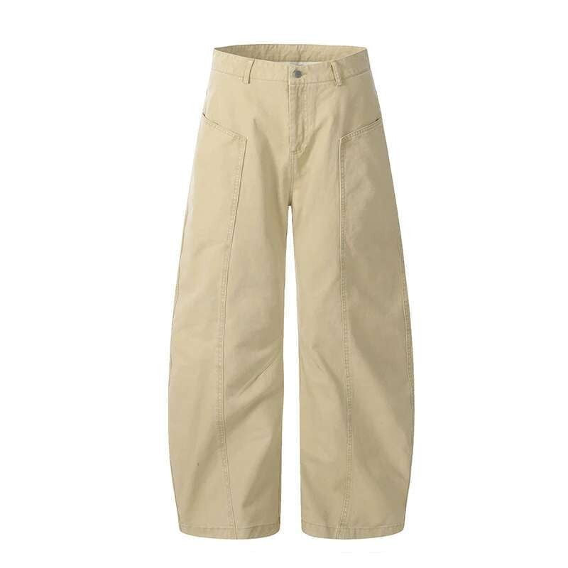 Calça Cargo Masculina de Verão, Nova, Cor Sólida, Lavada, com Corte em Curva, Calça Simples de Perna Larga, Solta, Masculina, Cleanfit, Parte de Baixo N6TY