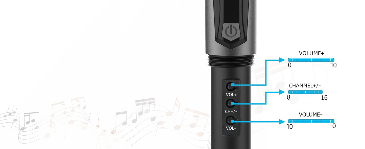 Microfone Sem Fio Aveek para Alto-falante e Máquina de Karaokê, Microfone de Karaokê Recarregável de 2.4GHz (Funciona por 10h), para Festas, 2 Pacotes