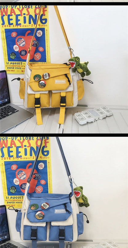 Japanese Simple Messenger Bag Student Nylon Waterproof Canvas Handbag Shoulder Crossbody Bags for Women Men Satchels Bolsas