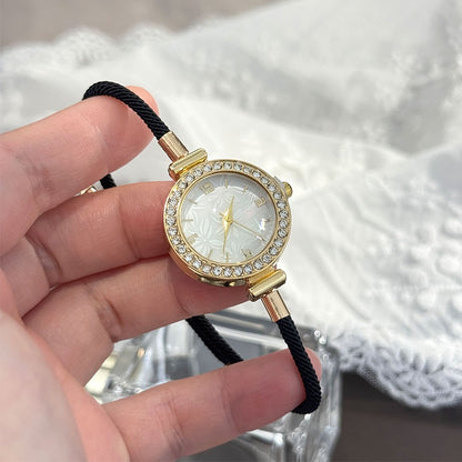Ladies Colorful Nylon Pull-Style Bracelet Alloy Case Arabic Scale Printed Dial Christmas Quartz Watch Suitable for Holiday Gift