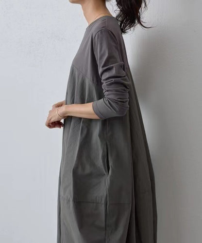 2023 Autumn/Winter New Arrival Japanese Korean Style Leisure Knit Long Sleeve Round Neck Dress Stock Available