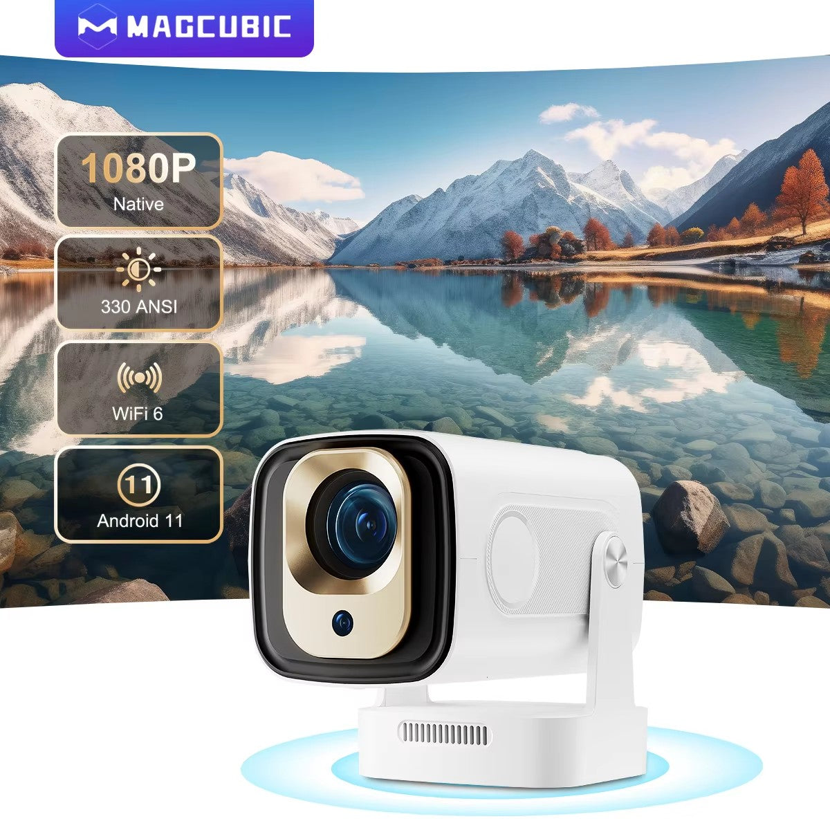 Projetor Magcubic HY310 Android 11 1080P 4K WiFi6 Portátil para Filmes ao Ar Livre 330 ANSI Foco Automático BT5.4 Air Mouse