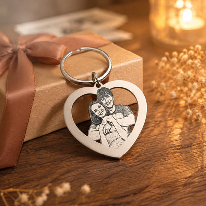 ?Customized Product?Personalized Stainless Steel Heart-Shaped Keychain - Customizable with family and couple photos, text, and date - Valentine's Day/Christmas gift - A memorable keepsake gift for family, couples, and pets