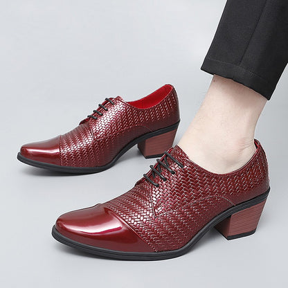 Men's Leather Shoes Banquet Dress Shoes Formal Occasions Men's Business Leather Shoes Office Red High Heels Pointed Shoes