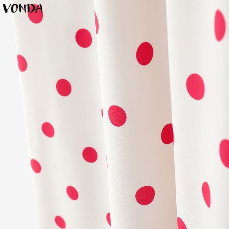 VONDA Polka Dot Bohemian Long Skirts Women Oversize Casual Elastic Waist Jupes Faldas Saia 2025 Autumn Maxi Skirt Plus Size 5XL